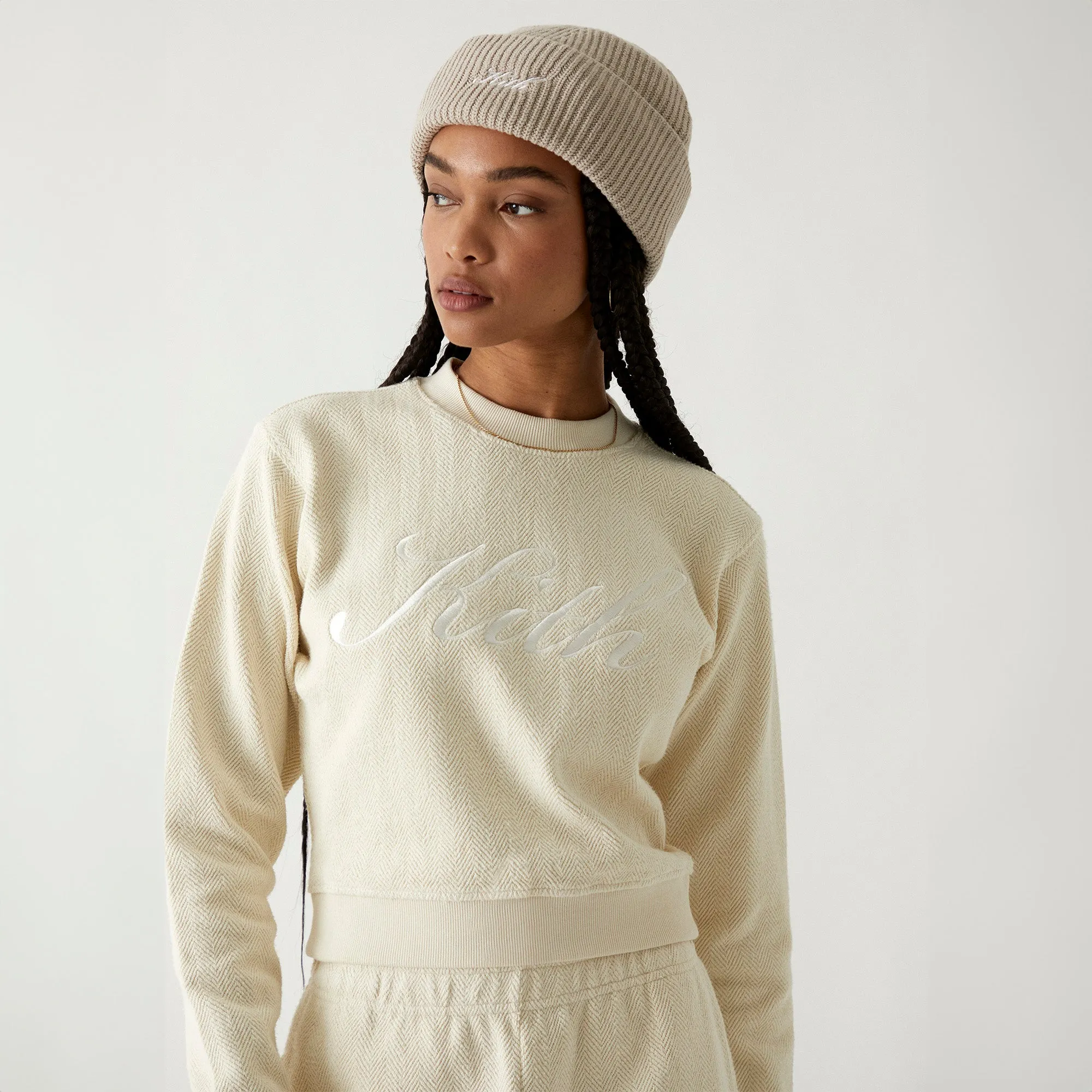 Kith Women Haylen Kith Script Herringbone Terry Crewneck - Waffle