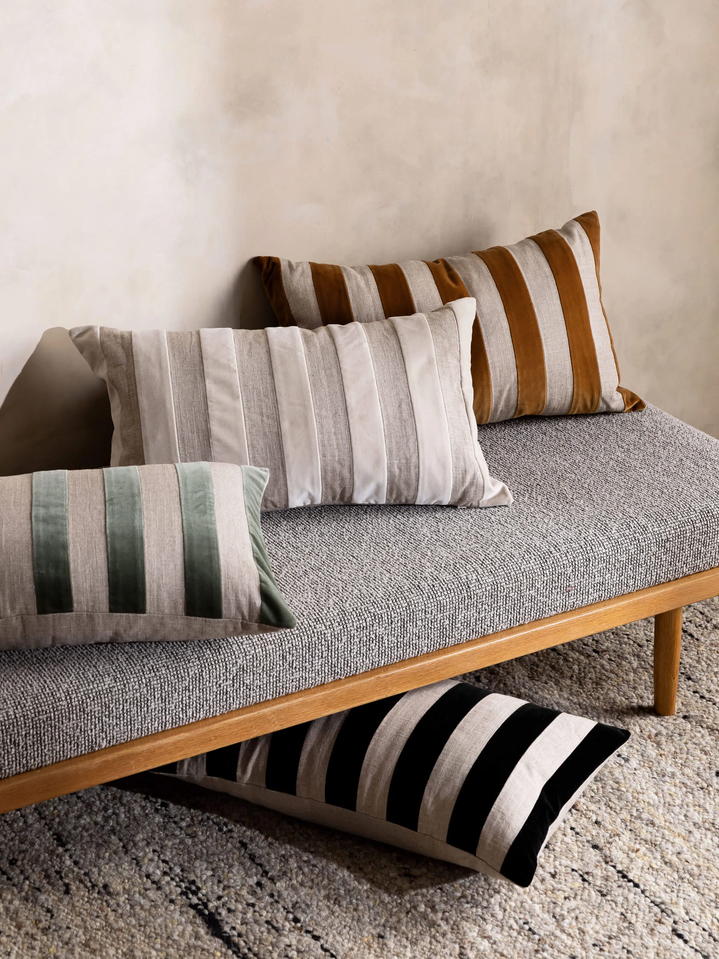 L and M Home Etro Luxury Velvet and Linen Stripe Cushion Black