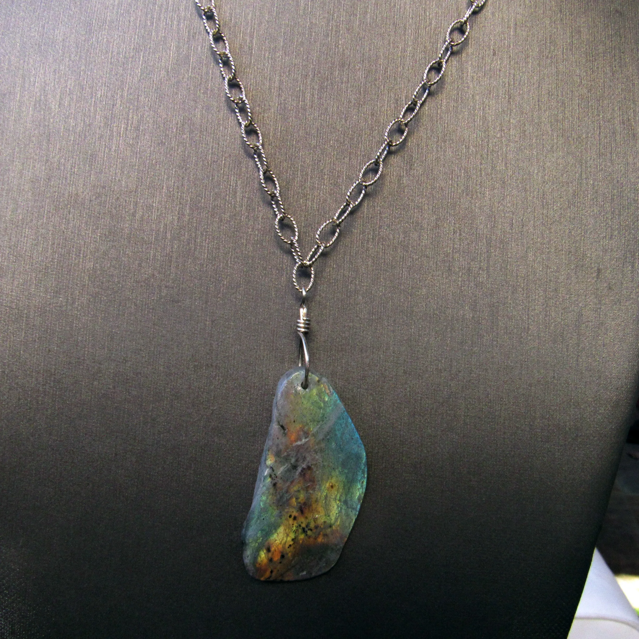 Labradorite gemstone on Sterling Silver chain Necklace