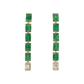 Ladies 10K Yellow Gold Emeralds & Diamonds Dangle Drop Earrings