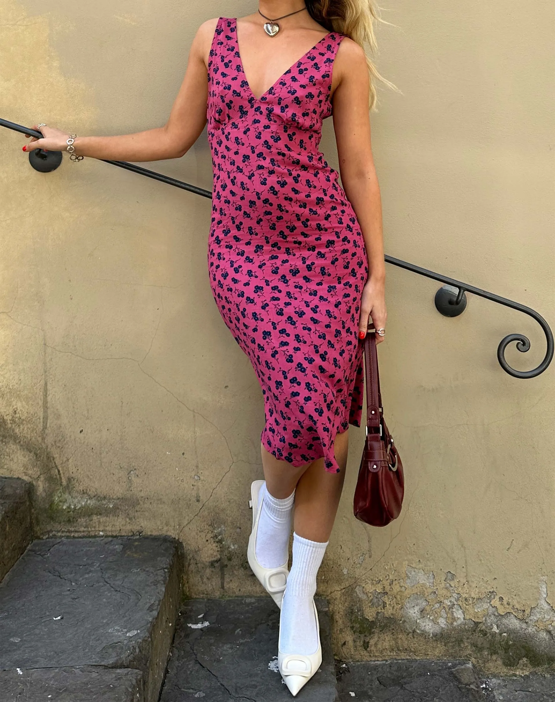 Lieva Midi Dress in Raspberry Floral