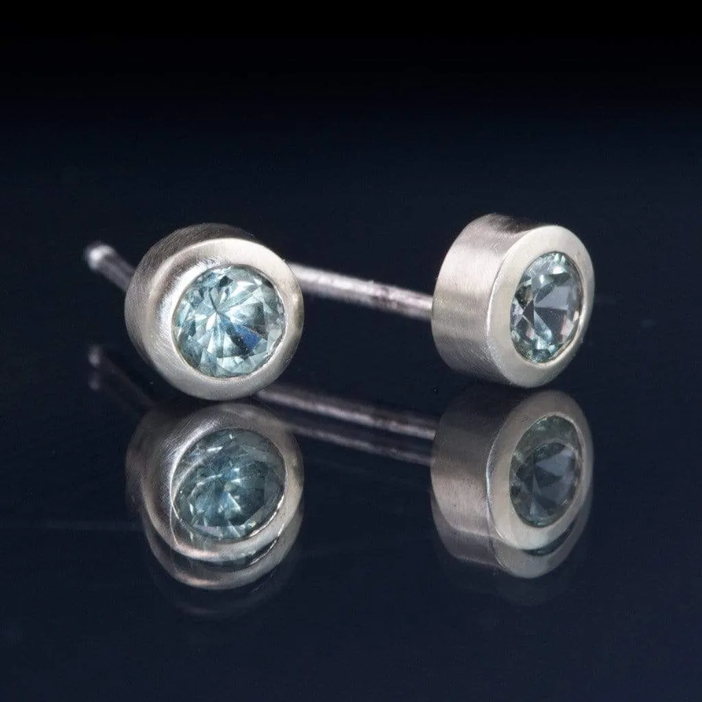 Light Green Montana Sapphire Bezel Stud Earrings