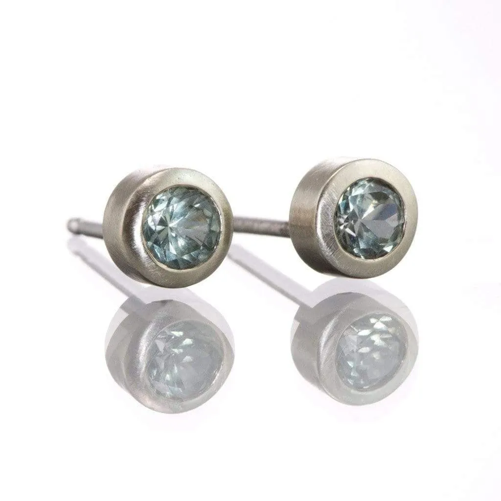 Light Green Montana Sapphire Bezel Stud Earrings