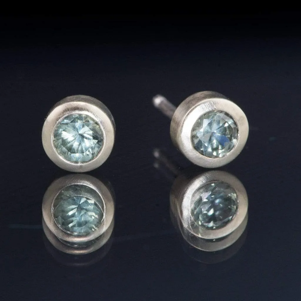 Light Green Montana Sapphire Bezel Stud Earrings