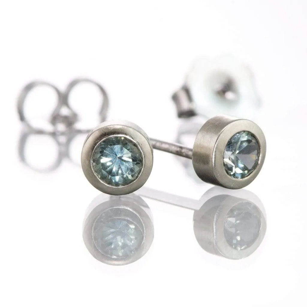 Light Green Montana Sapphire Bezel Stud Earrings