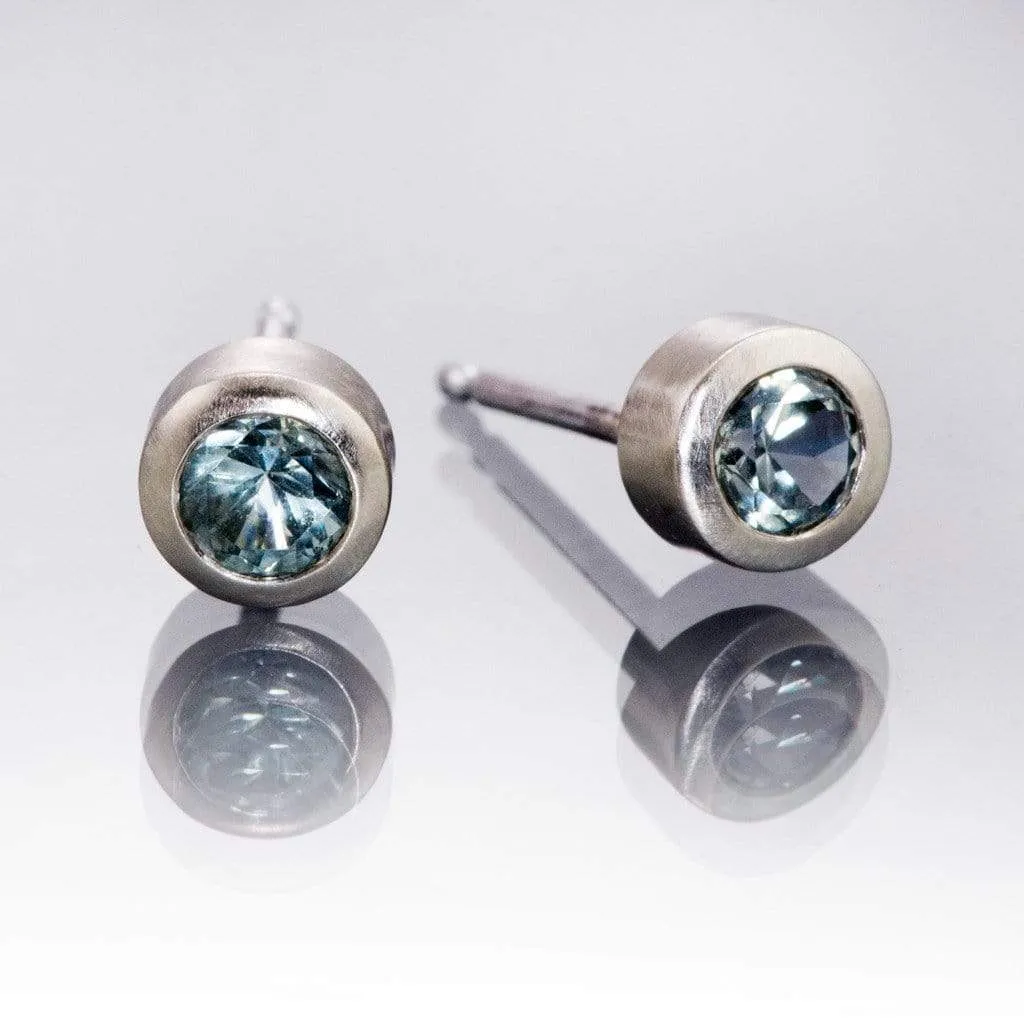 Light Green Montana Sapphire Bezel Stud Earrings