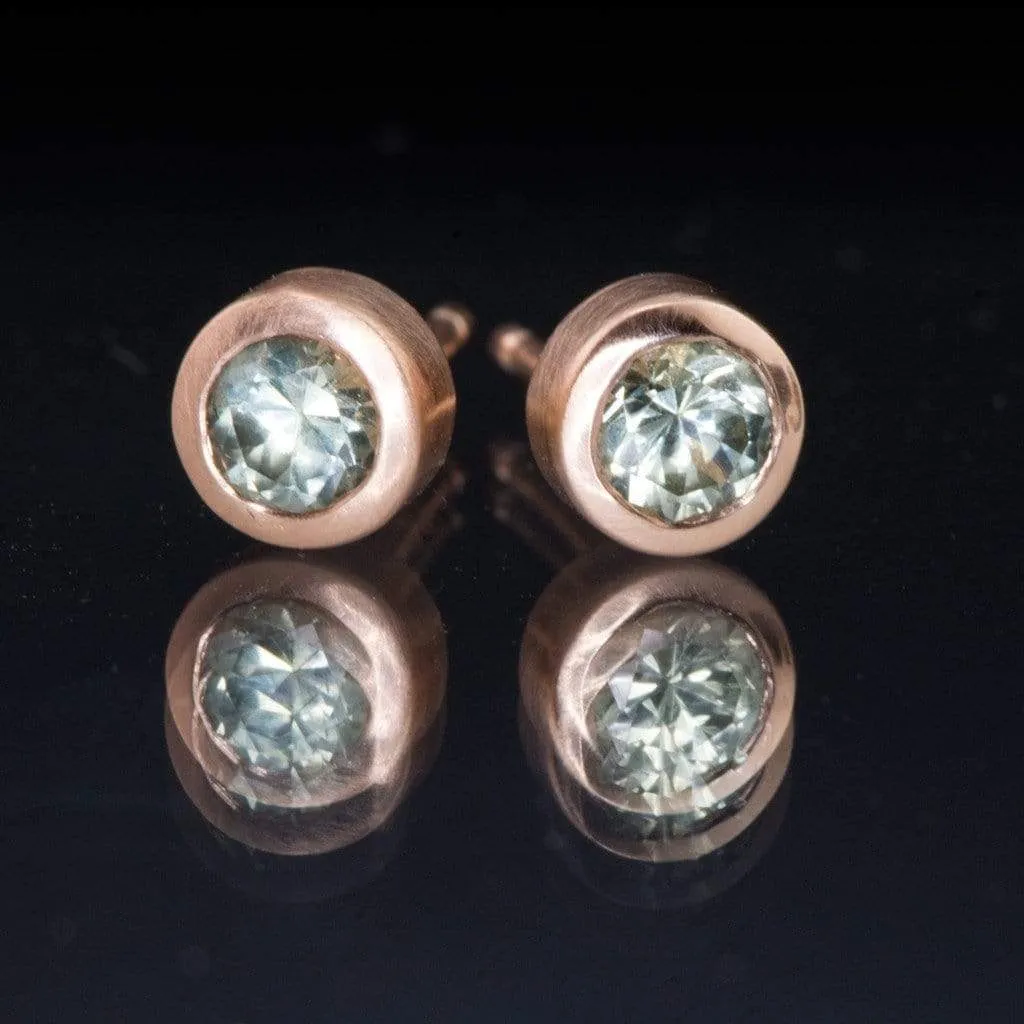 Light Green Montana Sapphire Bezel Stud Earrings