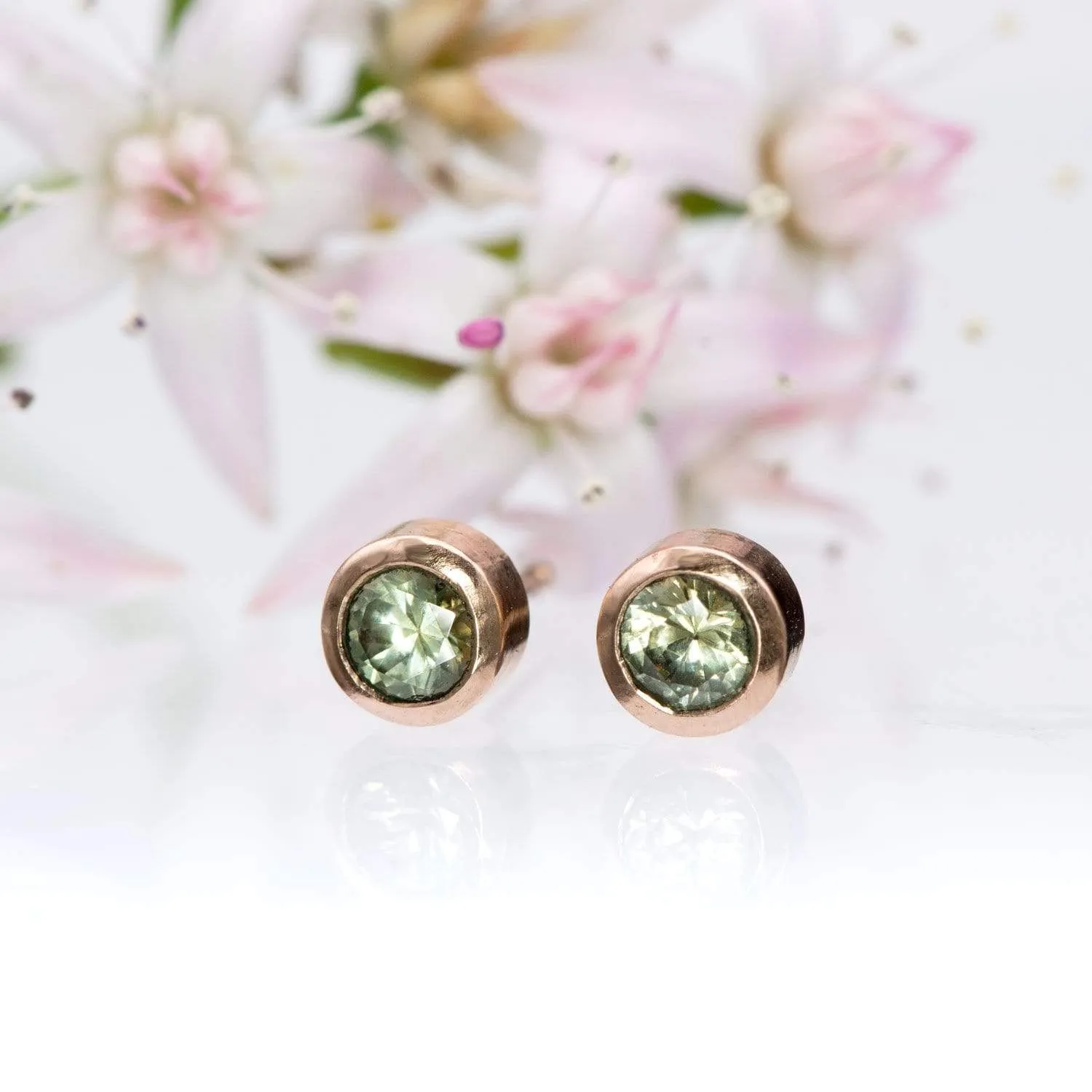 Light Green Montana Sapphire Bezel Stud Earrings