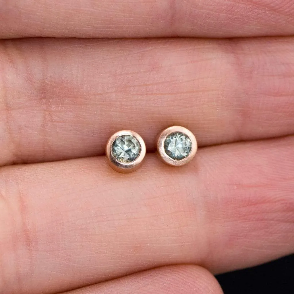 Light Green Montana Sapphire Bezel Stud Earrings