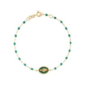 Madone resin charm Classic Gigi Emerald bracelet, Yellow Gold, 6.7"