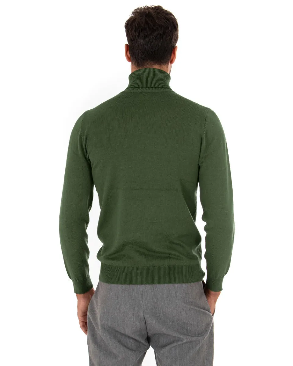 Maglioncino Uomo Maglia Maniche Lunghe Collo Alto Elastico Tinta Unita Verde Militare GIOSAL-M2551A