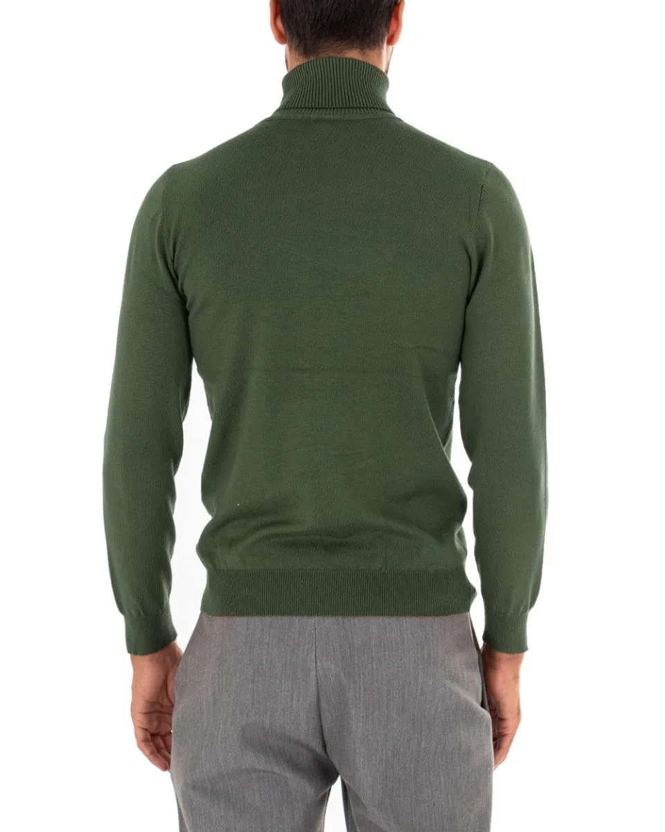 Maglioncino Uomo Maglia Maniche Lunghe Collo Alto Elastico Tinta Unita Verde Militare GIOSAL-M2551A