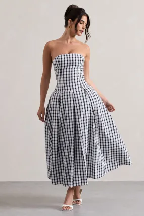 Maisy | Black & White Gingham Strapless Maxi Dress