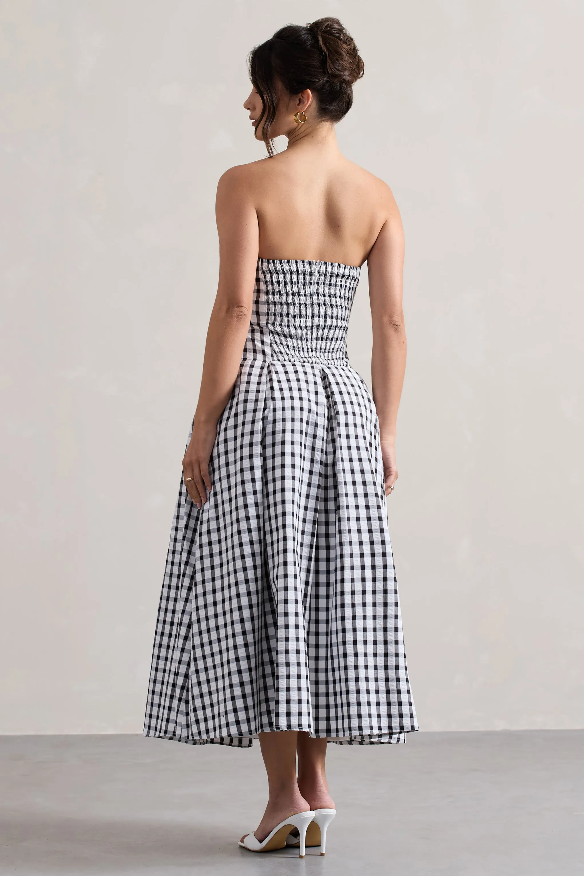 Maisy | Black & White Gingham Strapless Maxi Dress