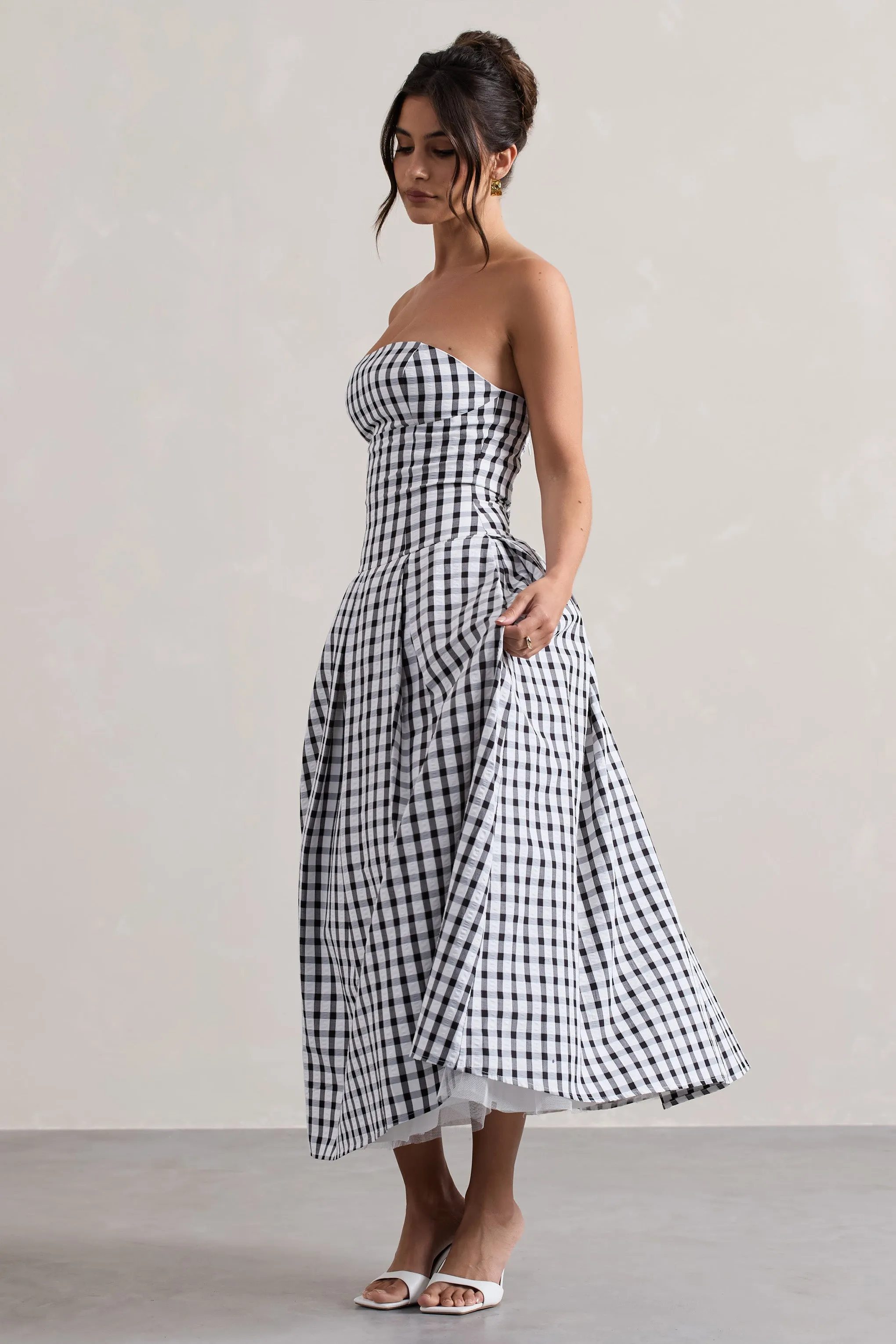 Maisy | Black & White Gingham Strapless Maxi Dress