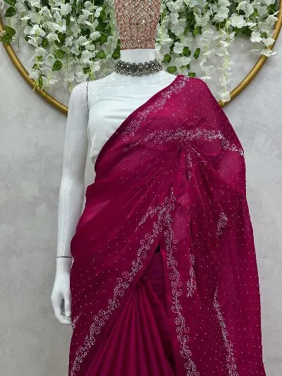 Maroon Jimmy Choo Hot Fix Work Designer Partywear Saree