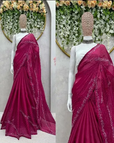 Maroon Jimmy Choo Hot Fix Work Designer Partywear Saree