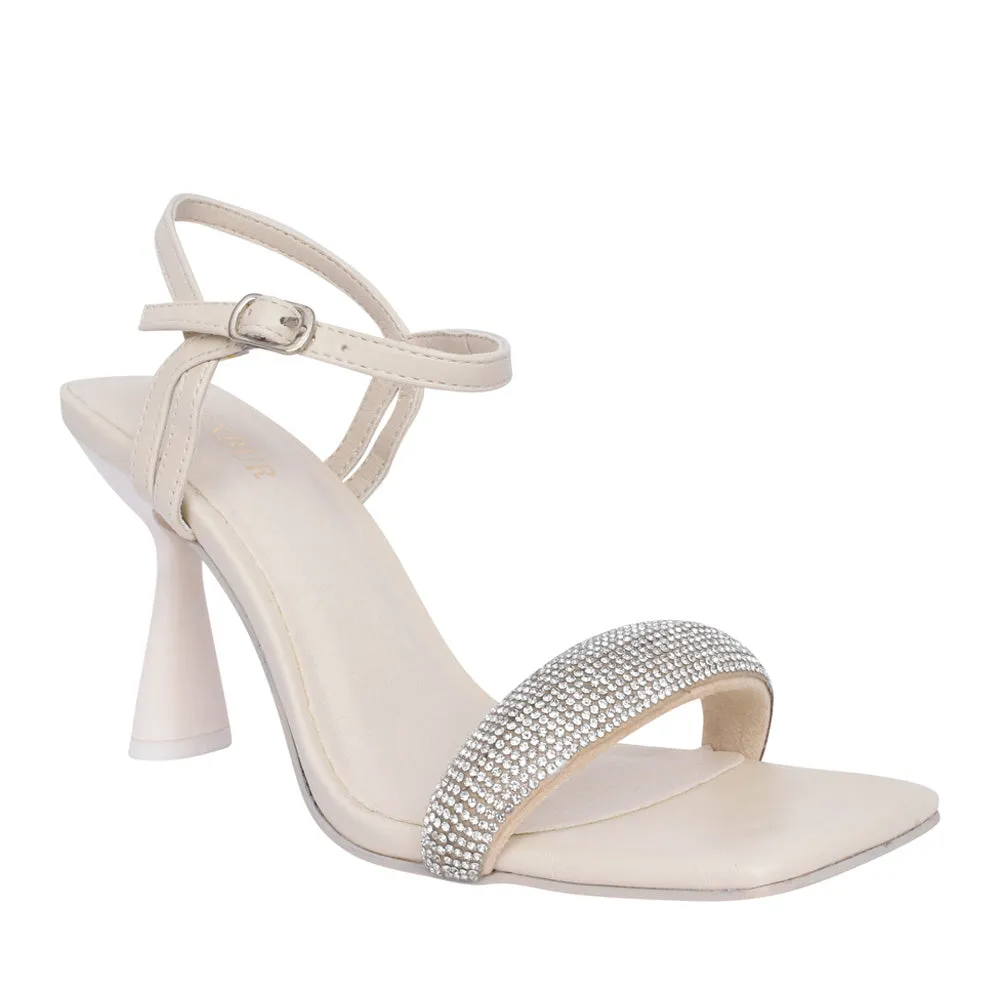 Menbur White Fluted Heel Square Toe Sandals