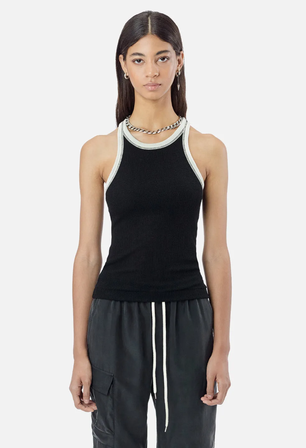 Merino Waffle Tank / Black X Ivory