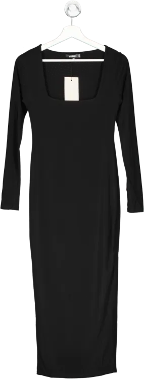 Missguided Black Slinky Square Neck Long Sleeve Midaxi Dress UK 6