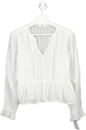 MKT studios White Lace Detail Frill Hem Blouse UK M