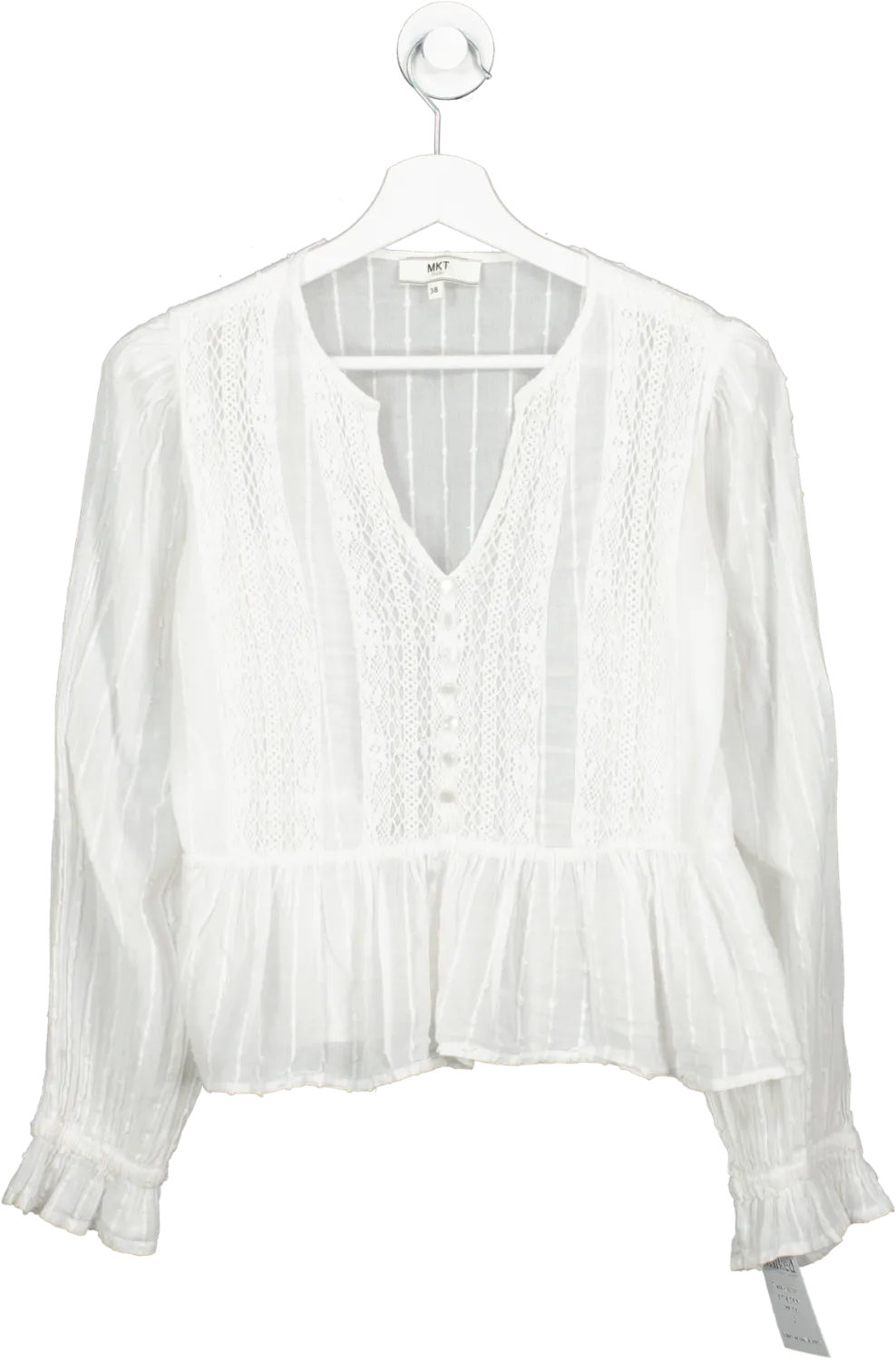 MKT studios White Lace Detail Frill Hem Blouse UK M