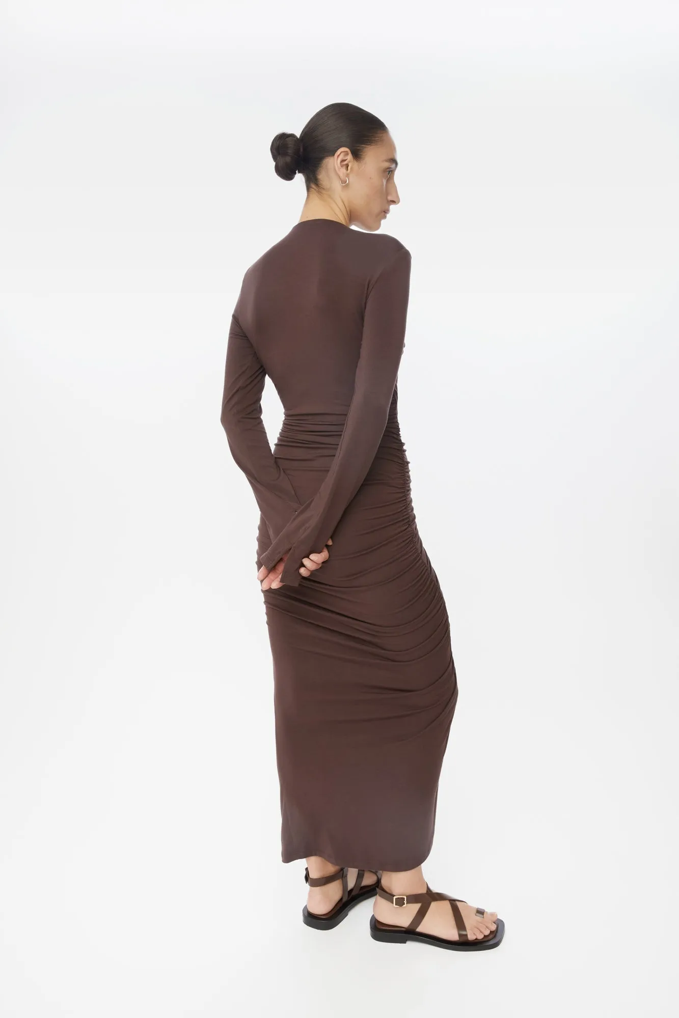 Modal Ruched Asymmetric Midi Dress