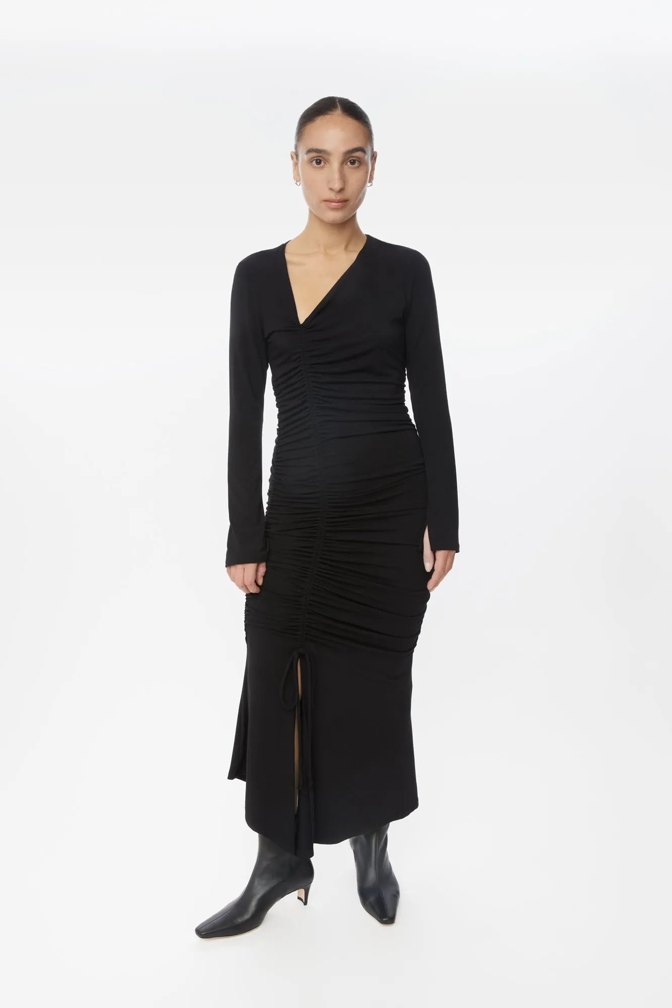 Modal Ruched Asymmetric Midi Dress