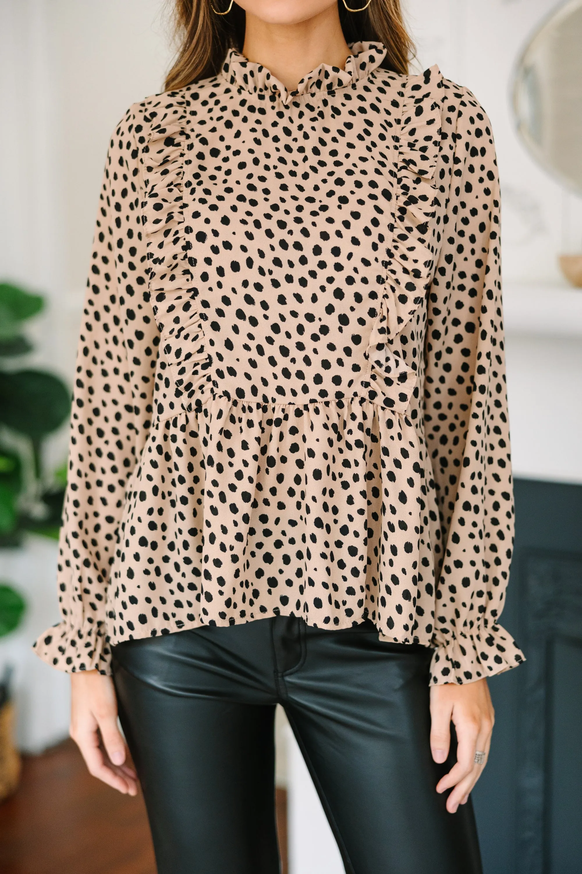 Never The Same Taupe Brown Leopard Blouse