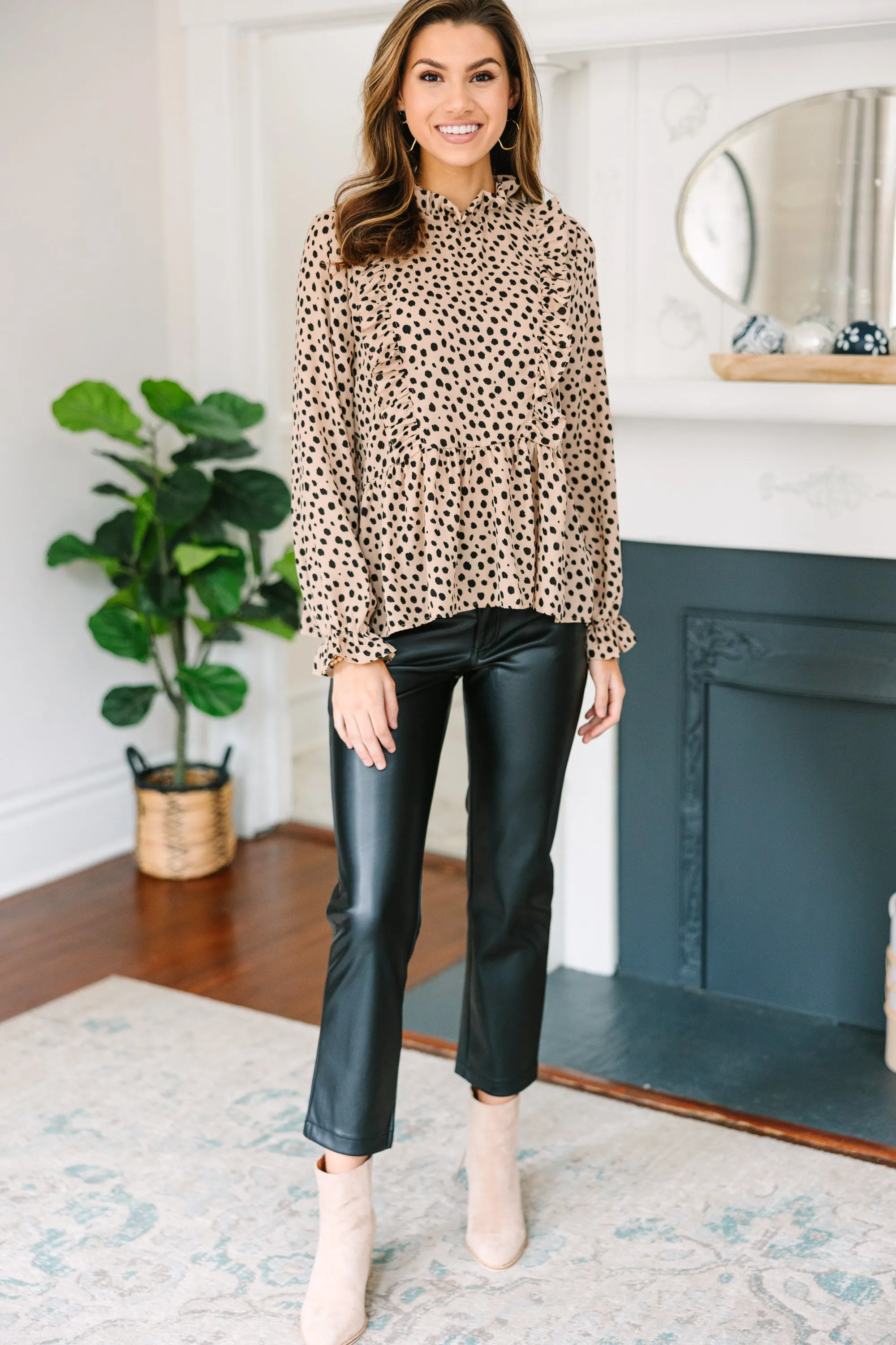 Never The Same Taupe Brown Leopard Blouse