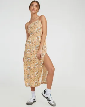 Nosita Midi Dress in Picnic Print Brown