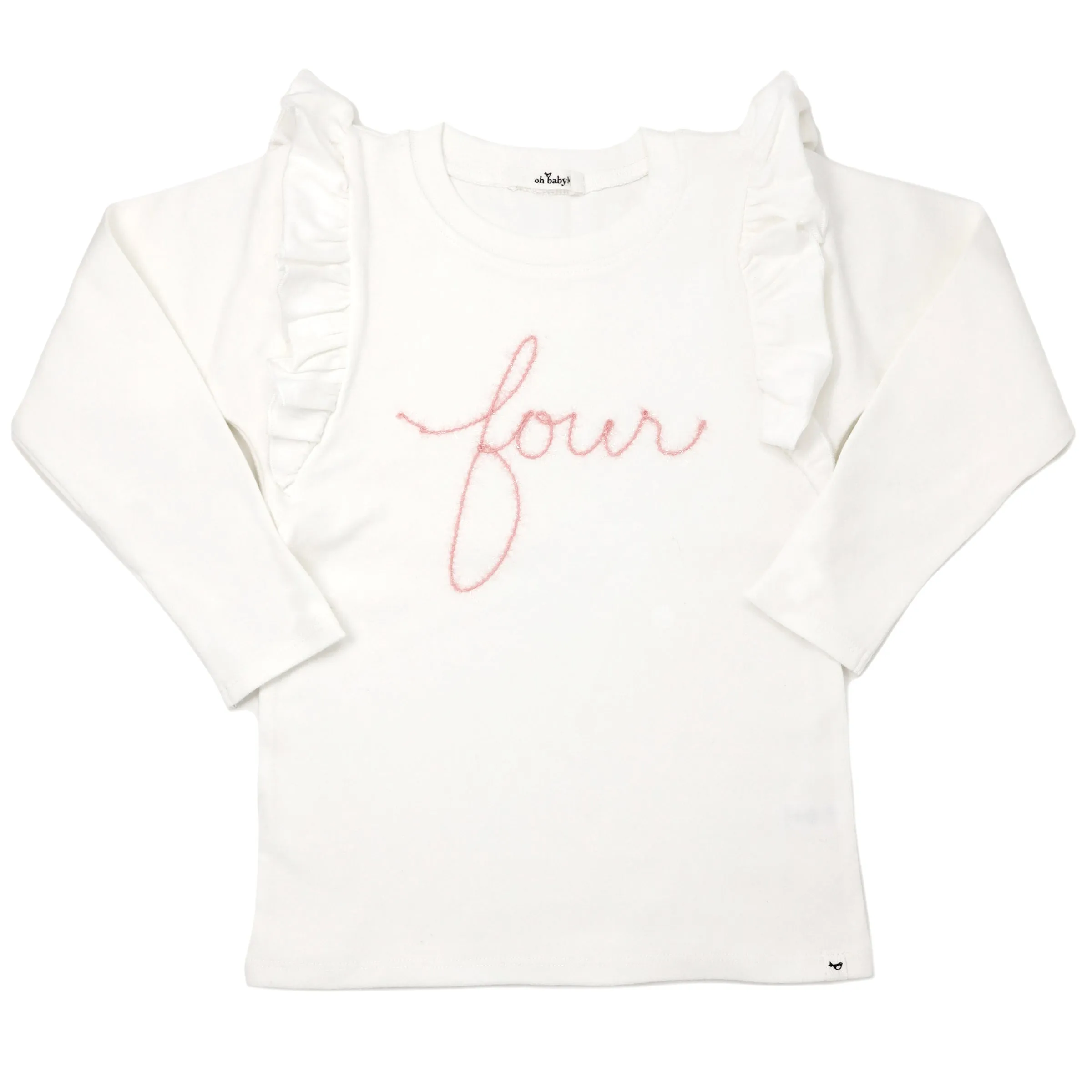 oh baby! four Birthday Pink Eyelash Cotton Millie Long Sleeve Tee - Cream