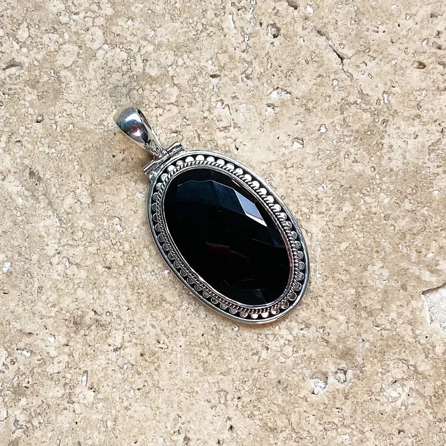 Onyx Rose Cut Long Oval Pendant - Tulsi