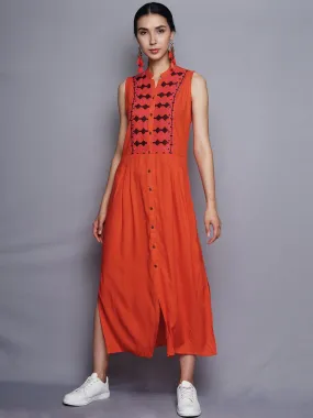 Orange Front Open Dress