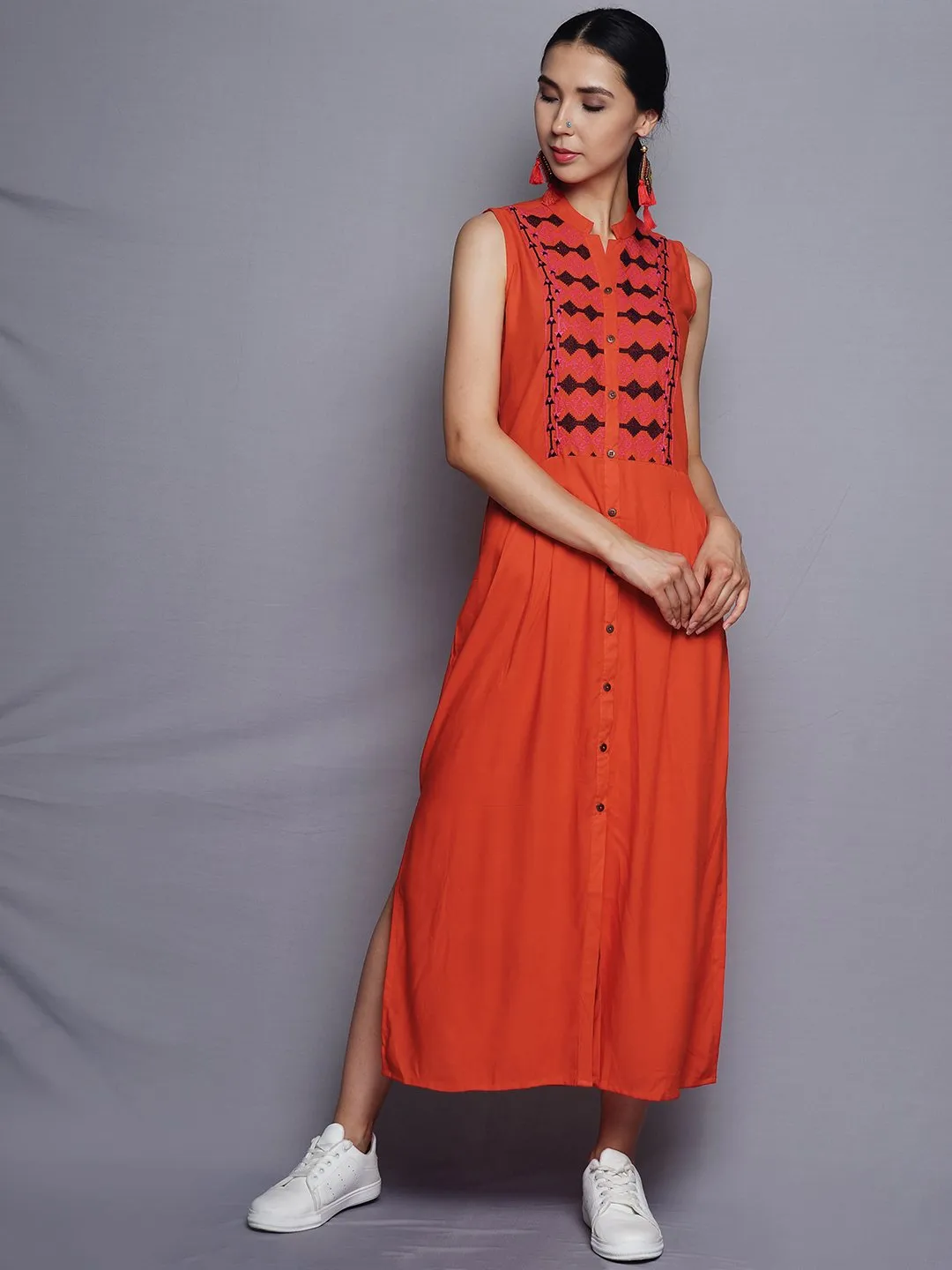 Orange Front Open Dress