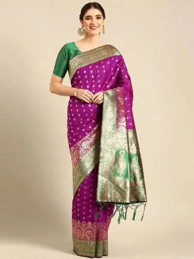 Purple & Green Traditional Banarasi Silk Saree