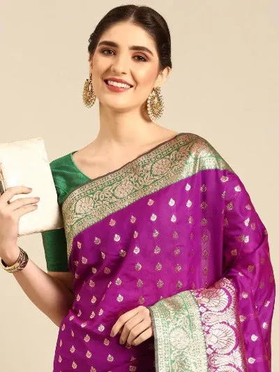 Purple & Green Traditional Banarasi Silk Saree