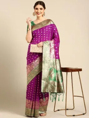 Purple & Green Traditional Banarasi Silk Saree