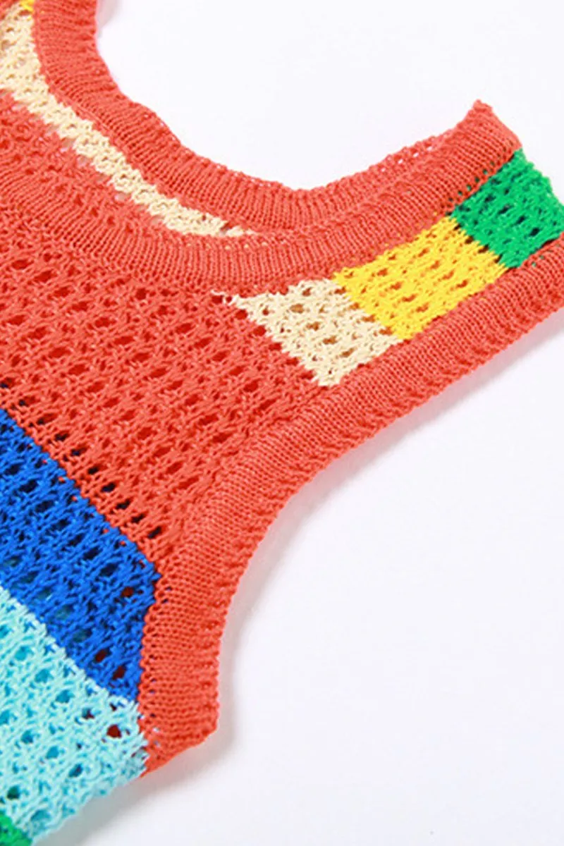 Rainbow Stripes Crochet Tank Top & Skirt