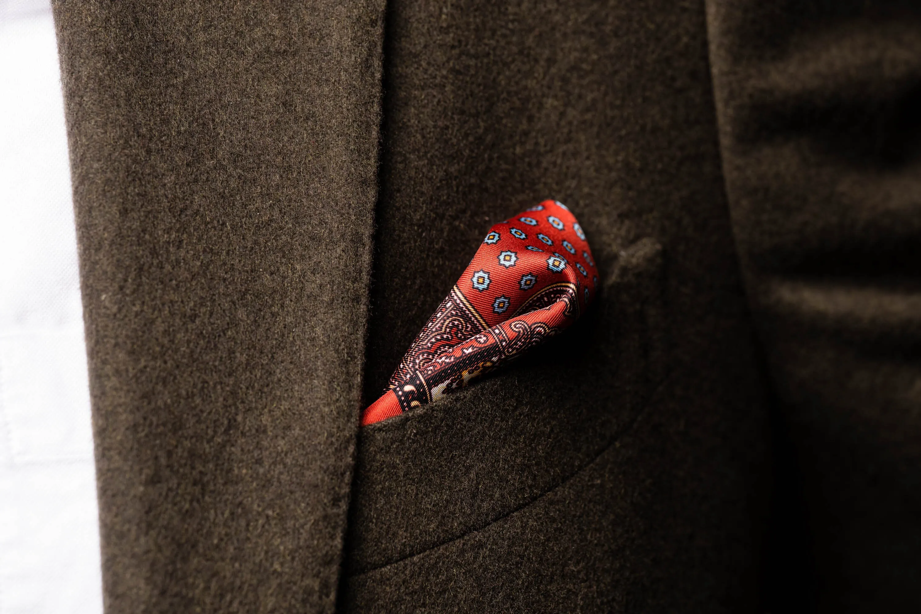 Red Dotted & Paisley Motif Silk Pocket Square