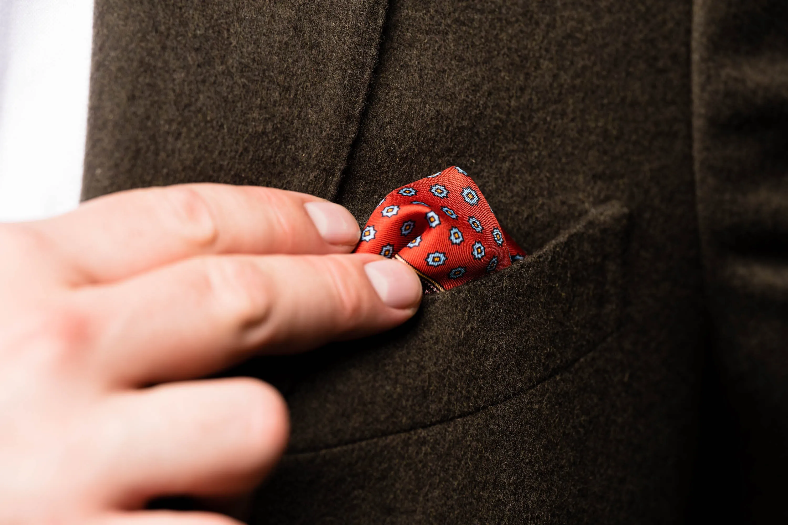 Red Dotted & Paisley Motif Silk Pocket Square