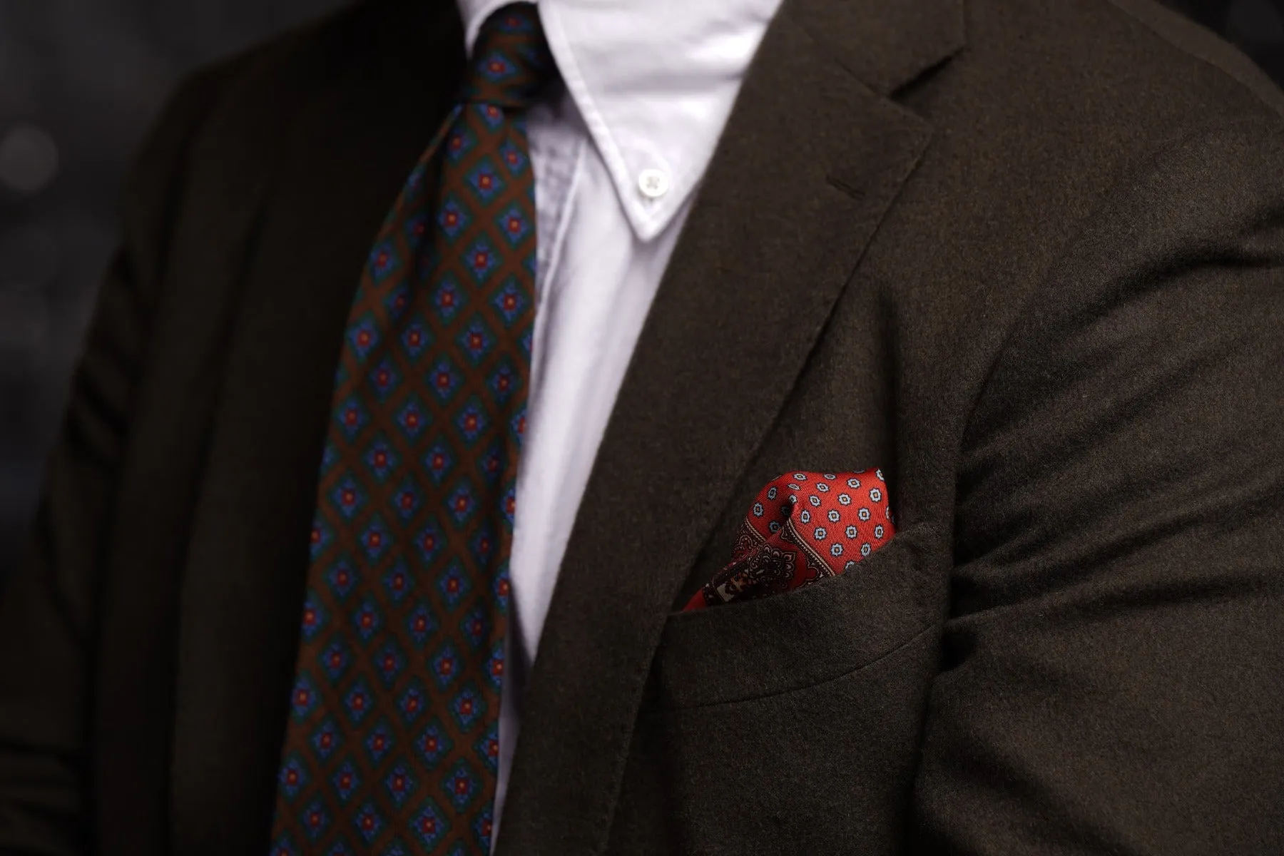 Red Dotted & Paisley Motif Silk Pocket Square