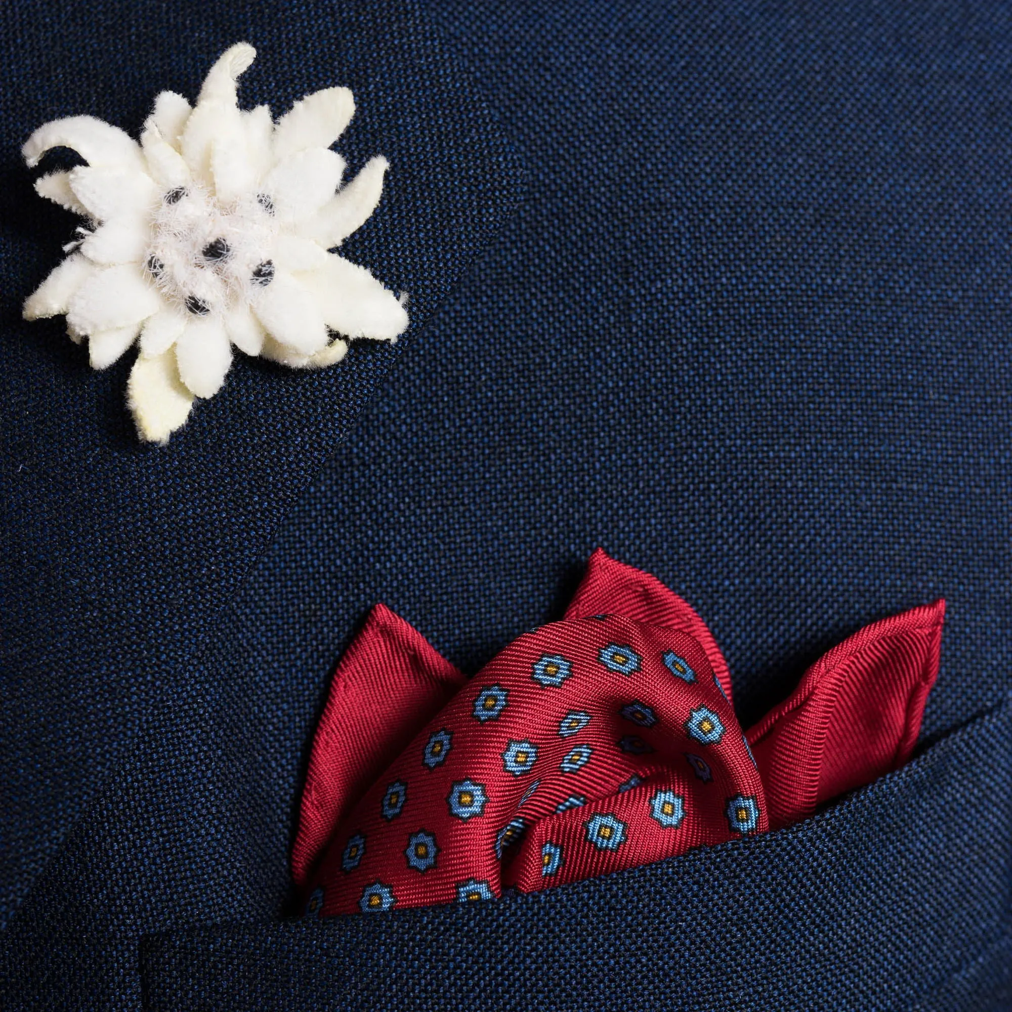 Red Dotted & Paisley Motif Silk Pocket Square