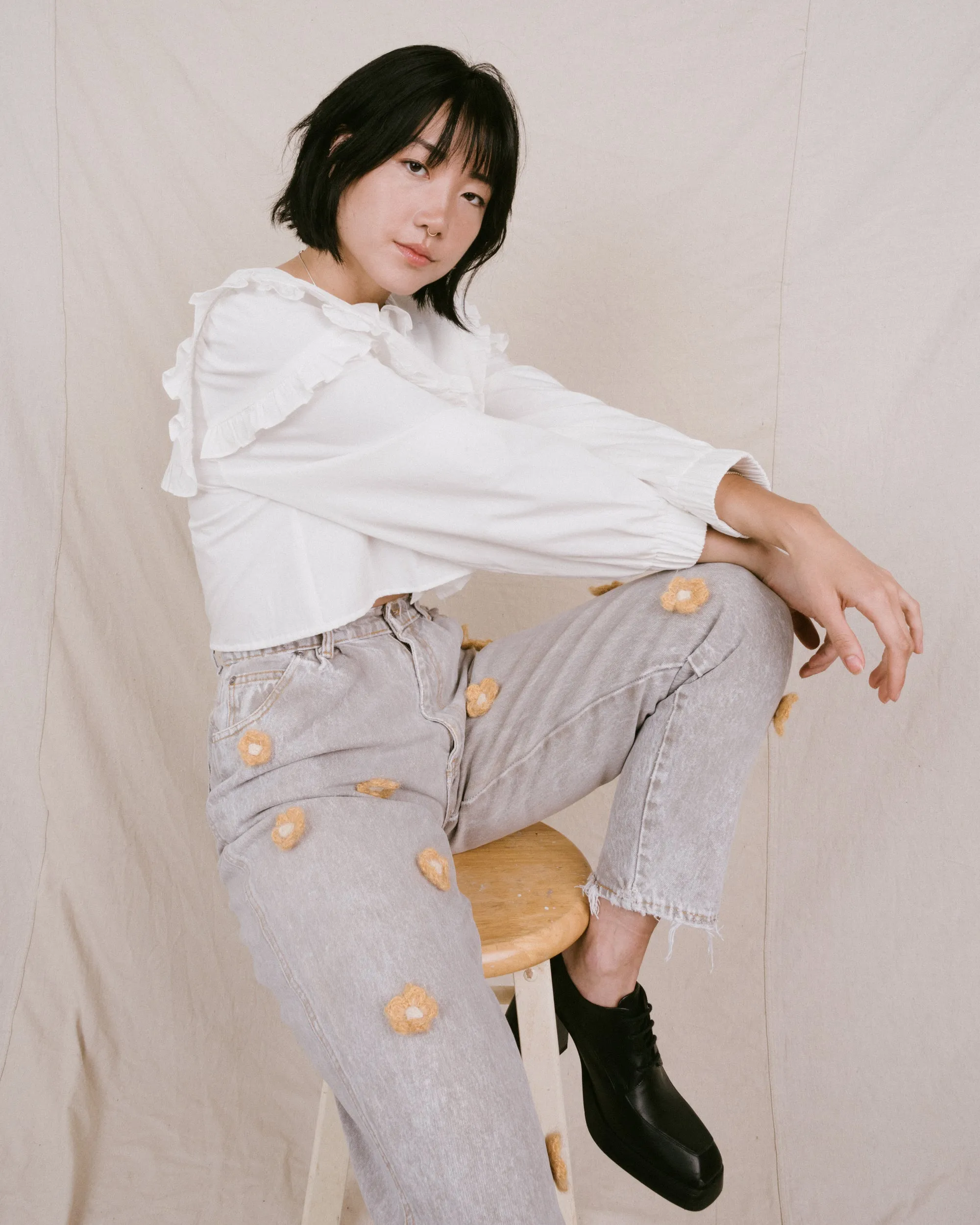 Remade Vintage Flower Denim Pants (S)