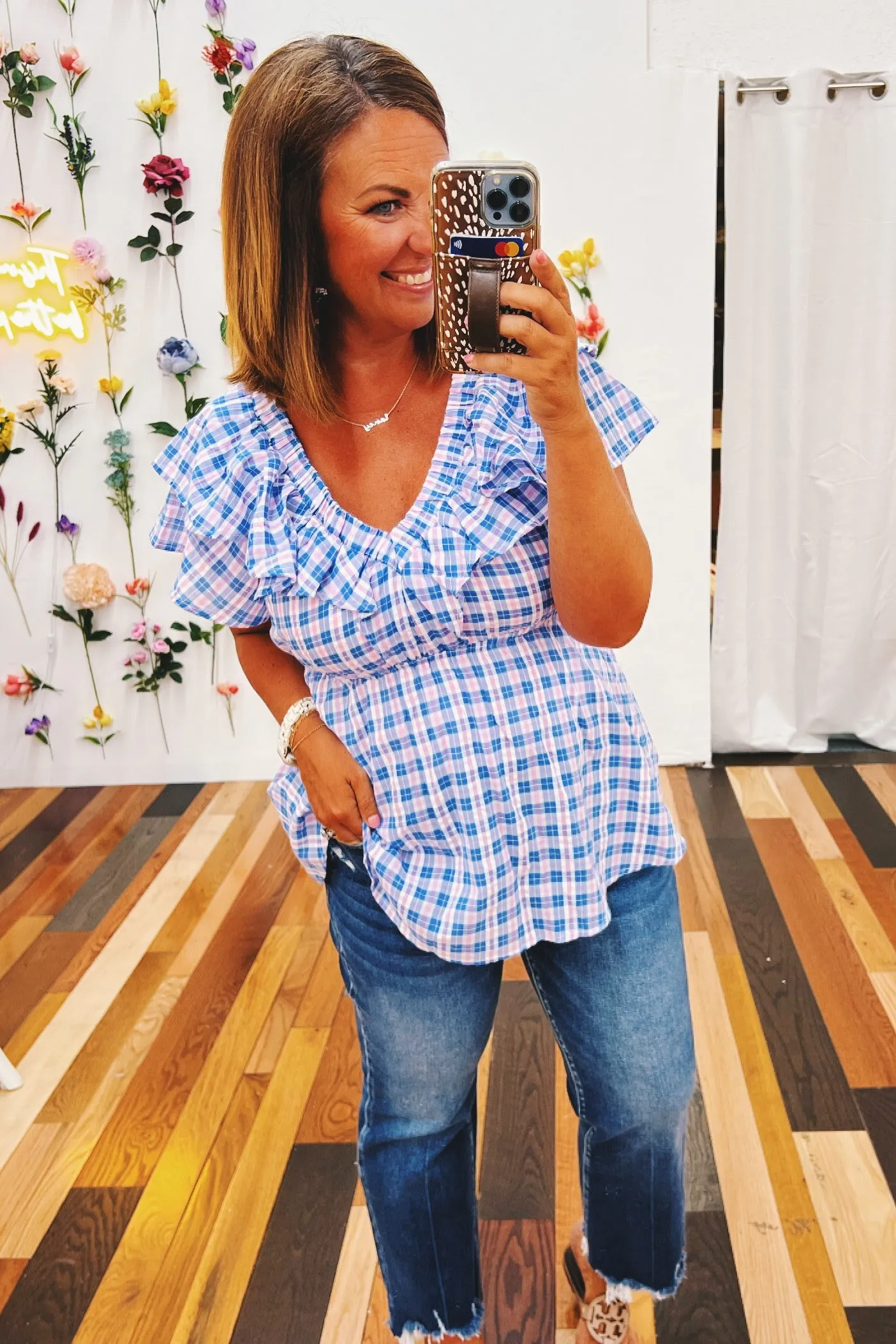 Rosemary V neck Babydoll Plaid Top