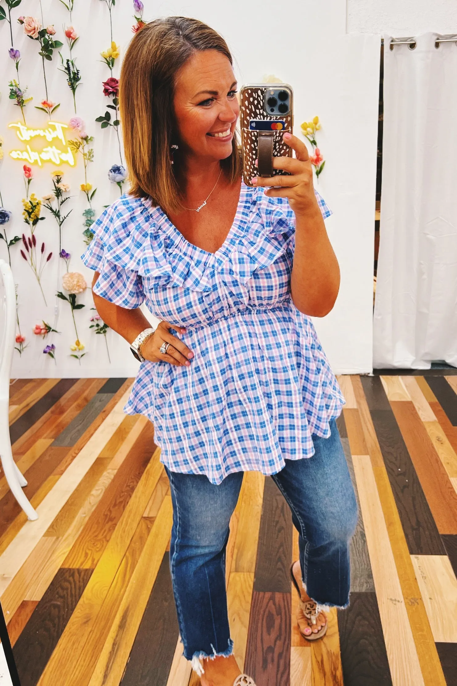 Rosemary V neck Babydoll Plaid Top