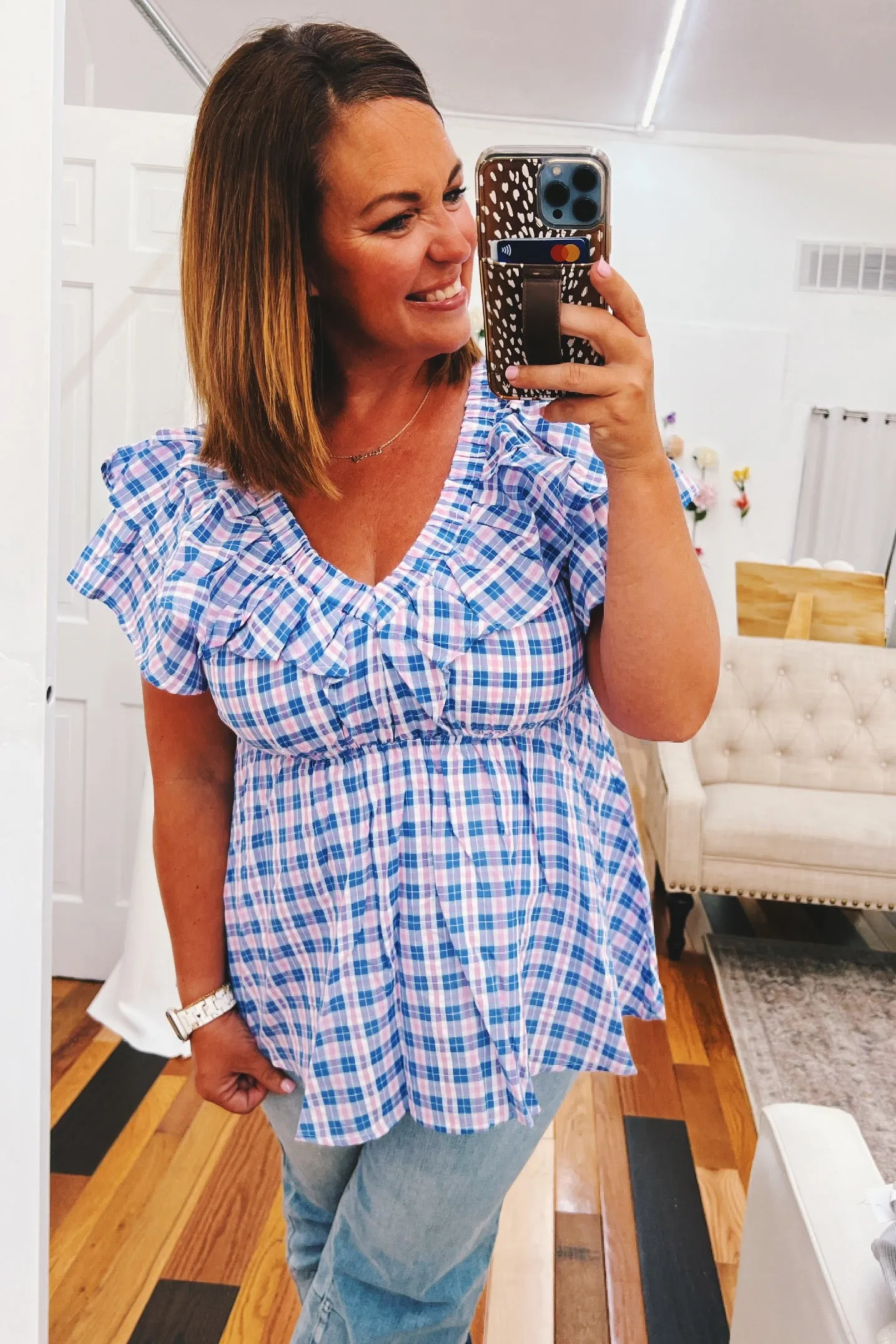 Rosemary V neck Babydoll Plaid Top