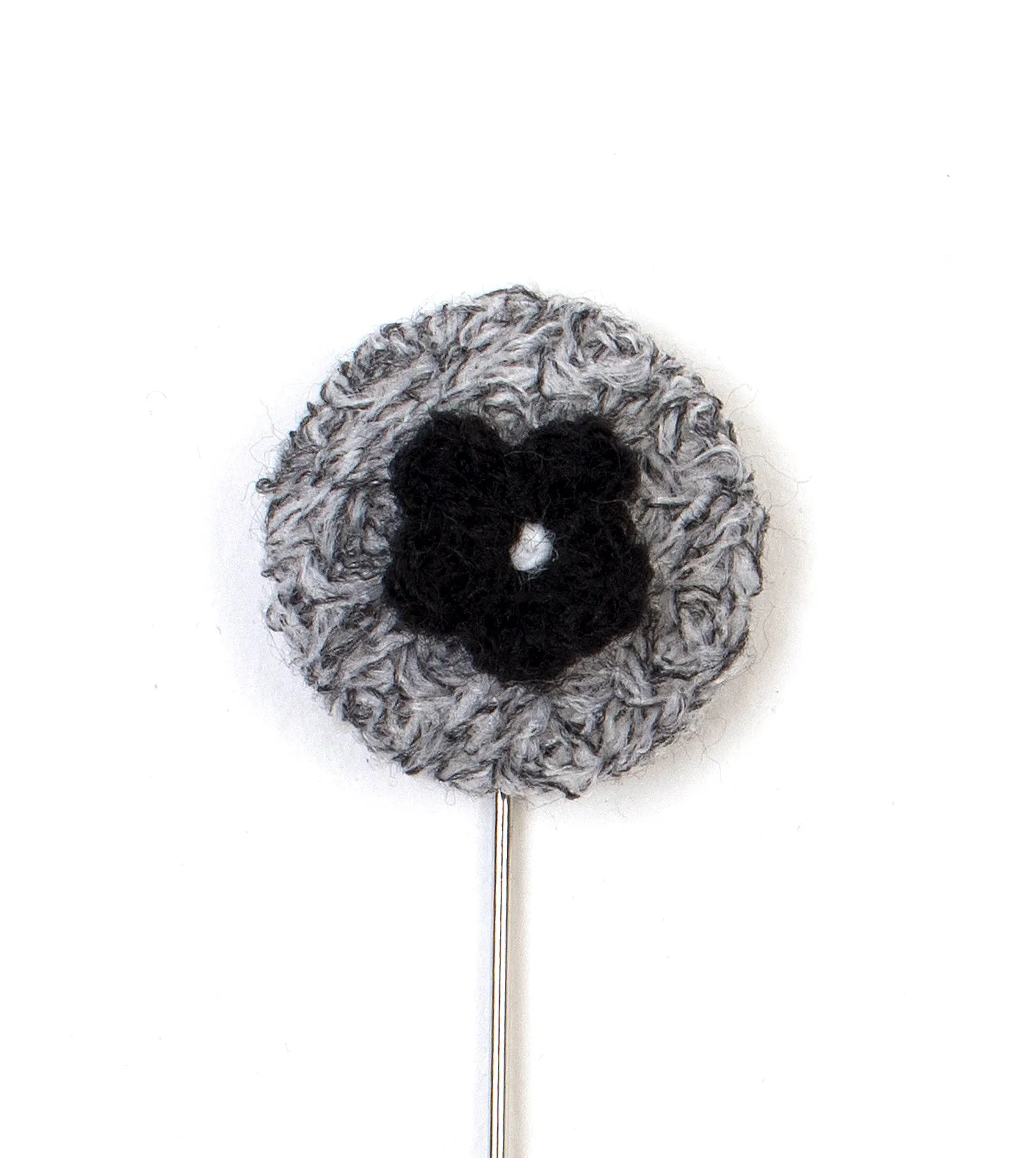 Round Knit Grey Lapel Pin