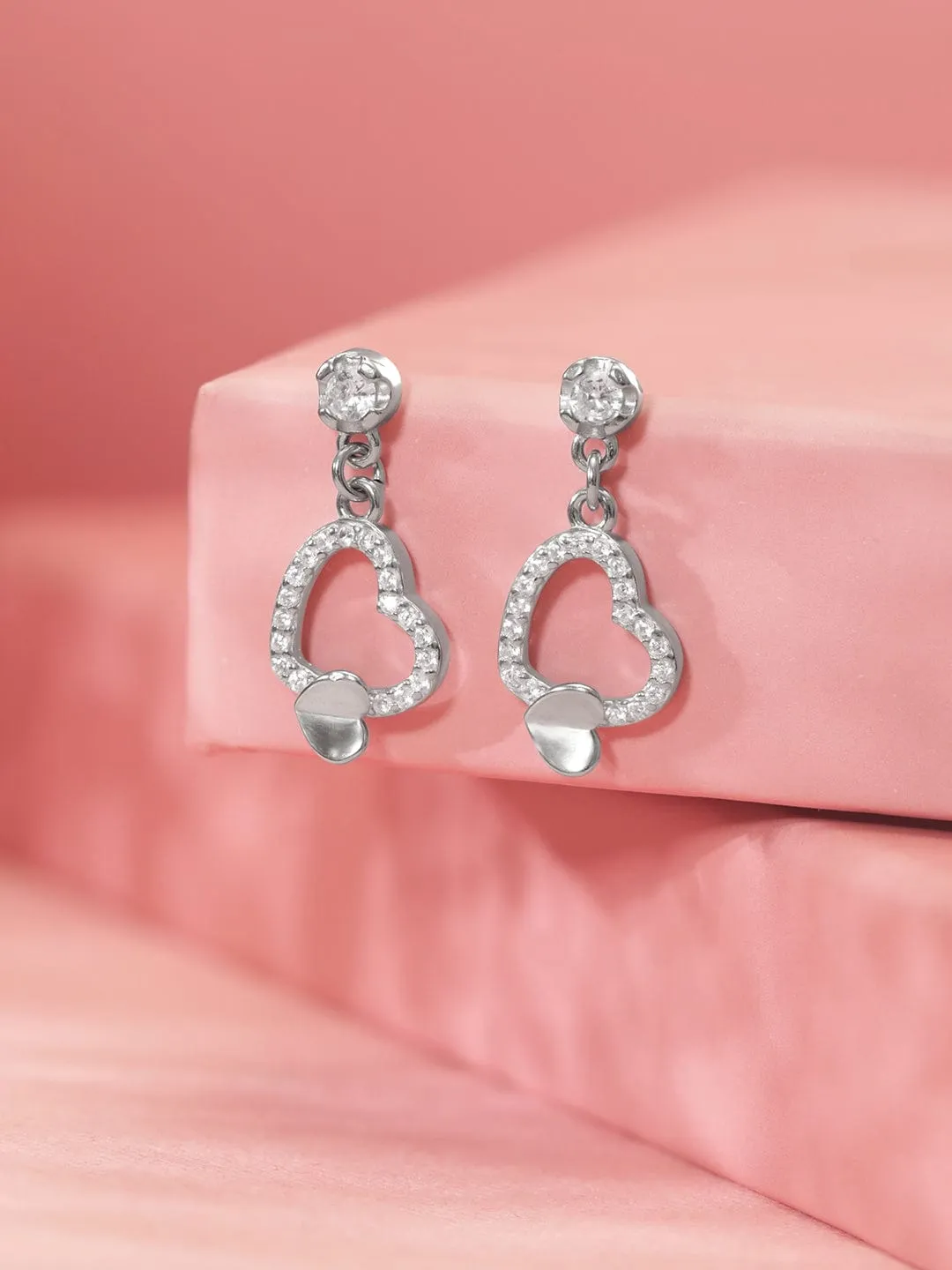 Rubans 925 Silver Heart-Shaped Silver Drop Earrings