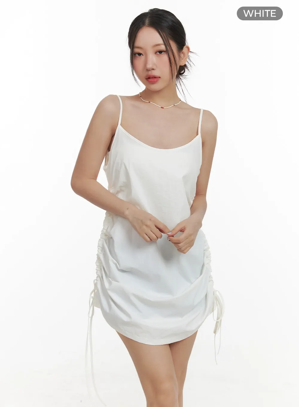 Shirred Nylon Sleeveless Mini Dress OA415